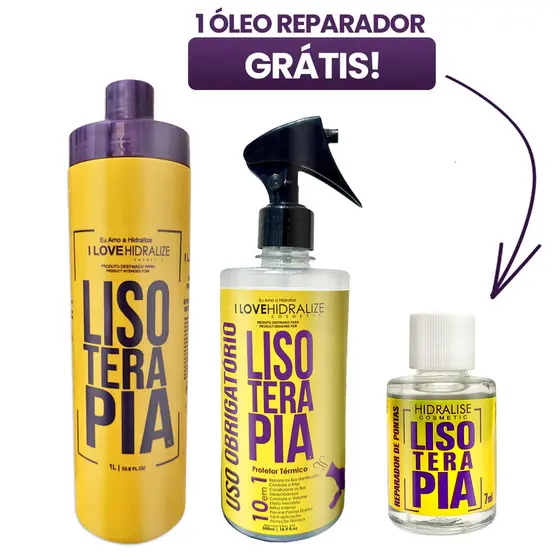 Kit Lisoterapia Progressiva Protetor Térmico e Óleo Reparador Grátis Super Tratamento