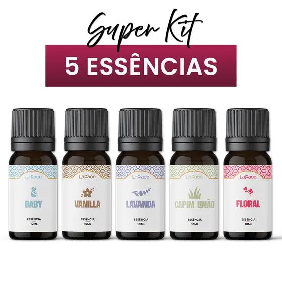 Kit 5 Essências Para Aromatizador e Difusor Elétrico a Base de Agua 10mL Lapace
