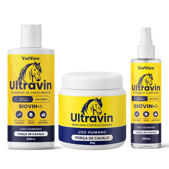 Kit Crescimento Acelerado Biovin-A Ultravin Força de Cavalo YouShine Shampoo Máscara e Tônico