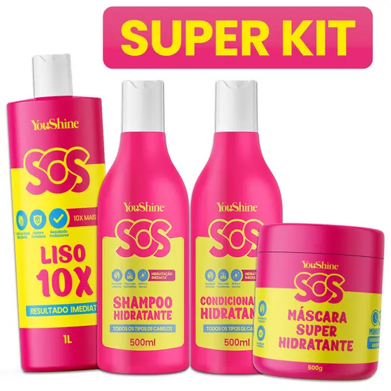 Kit 4 em 1 SOS YouShine Progressiva Shampoo Condicionador Máscara Hidratação Super Tratamento