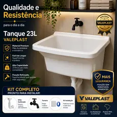 Tanque Plástico 23L Lavanderia Roupas Lavar Completo Torneira Sifão Válvula Acoplada Bucha Parafuso Valeplast
