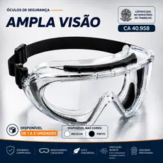 Óculos de Segurança Ampla Visão Spider Sobre Óculos EPI Incolor Policarbonato Com Elástico CA Antirisco UV Anti Impacto