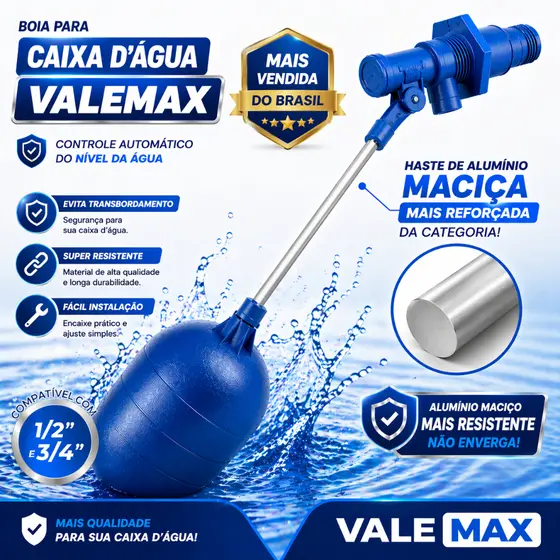 Torneira Boia Universal Caixa D Água 1 2 e 3 4 Haste de Alumínio Regulável PVC Rosca Externa Caixa D Água