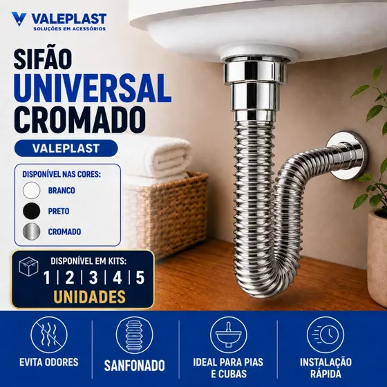 Sifão Simples Sanfonado Universal Flexível Ajustável Pia Cuba Lavatório Tanque Cozinha Banheiro