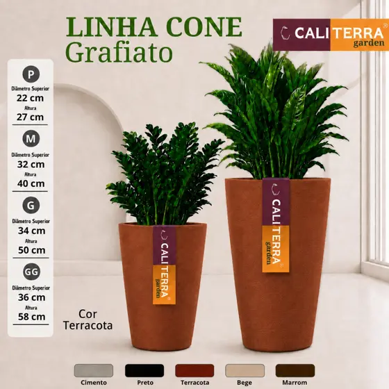 Vaso Grande Polietileno Decorativo Cachepot Plantas Jardim Paisagismo Sala Varanda Área Interna e Externa Cone Grafiato