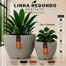 Vaso Redondo Grafiato Grande Polietileno Decorativo Cachepot para Plantas Jardim Sala Varanda Área Interna Externa