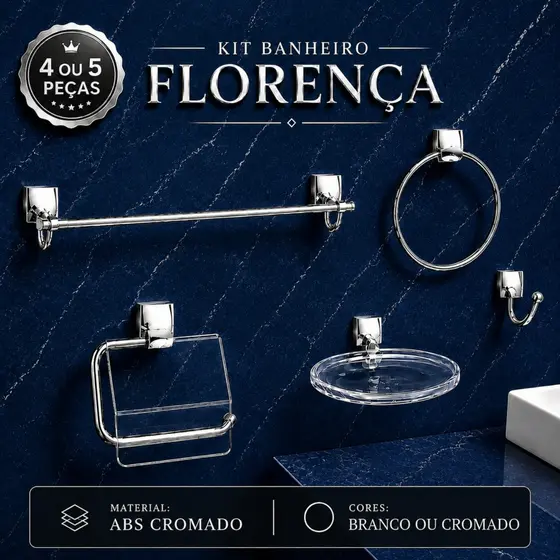 Acessórios Banheiro com 4 ou 5 peças Porta Toalha Saboneteira Papeleira Cabide Cristal Branco Fixação parede
