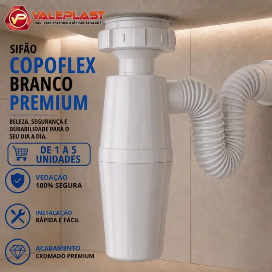 Sifão Copoflex Universal Sanfonado Flexível Ajustável Pia Cozinha Banheiro Branco Premium
