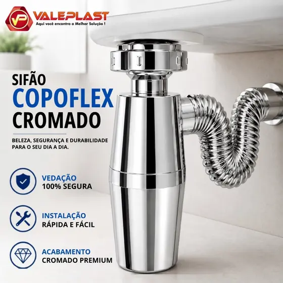 Sifão Copoflex Universal Copo Sanfonado Flexível Cromado Ajustável Pia Cuba Lavatório Tanque Cozinha Banheiro