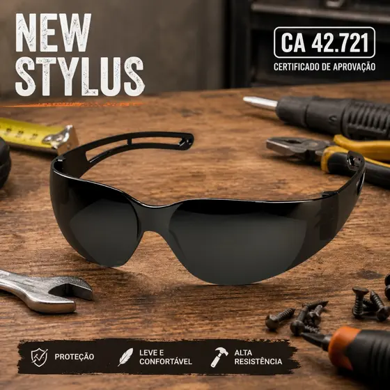 Óculos de Proteção New Stylus EPI Segurança CA 42721 Incolor Proteção UV Policarbonato Antirrisco Indústria Obra