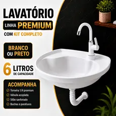 Lavatório Completo Plástico 6L Pia Cuba Torneira Giratória Sifão Válvula Acoplada Bucha Parafuso Banheiro
