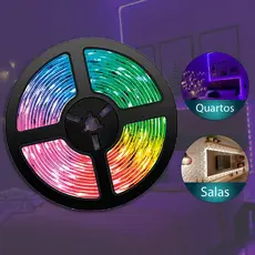 Fita LED 2835 RGB Multicolorida 300 LEDs 5M 12V IP65 com Controle Remoto e Fonte Inclusa