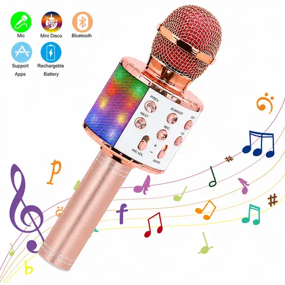 Microfone Infantil Recarregável WS858 Bluetooth com Som e LED