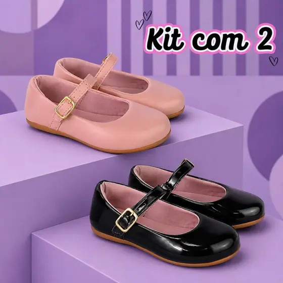 Kit 2 Pares Sapatilha infantil menina boneca confortavel festa batizado feminino