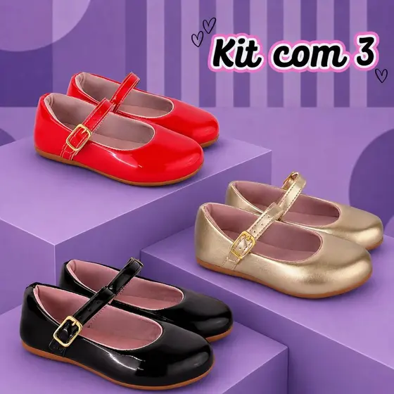 Kit 3 Pares Sapatilha Infantil Menina Antiderrapante Macia