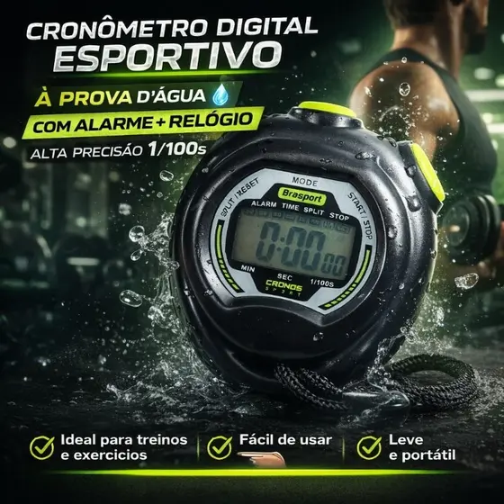 Relógio Cronômetro Esportivo Digital De Mão Alarme Bussola Preto
