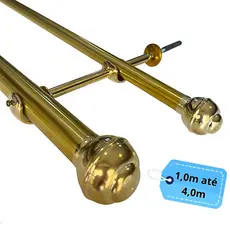 Kit Varão Dourado Aluminio Duplo Alongado 19/28mm Cortina Ilhós Argola Parede - 1,0m á 4,0m