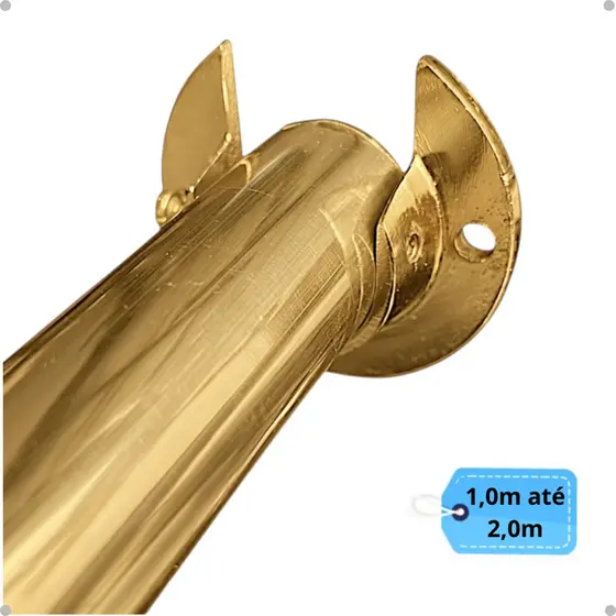 Kit Varão Dourado Aluminio Simples Comum Suporte Flange 28mm Cortina Ilhós Argola - 1,0m á 2,0m