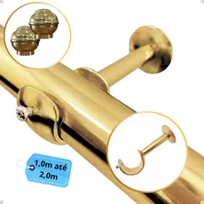Kit Varão Dourado Aluminio Simples Comum 28mm Cortina Ilhós Argola Parede - 1,0m á 2,0m