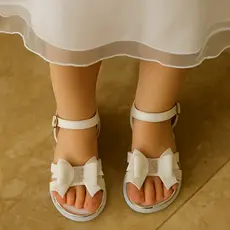 Sandália Infantil Menina Batizado Festa Sandalinha Confortável com Laço Branca e Strass Leve