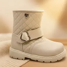 Bota Infantil Feminina Coturno Cano Médio Coração Menina Fashion Confortável Antiderrapante