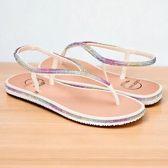 Sandália Rasteira Chinelo Calce Fácil Com Elástico Strass Oferta Rasteirinha Luxo Verão Lançamento