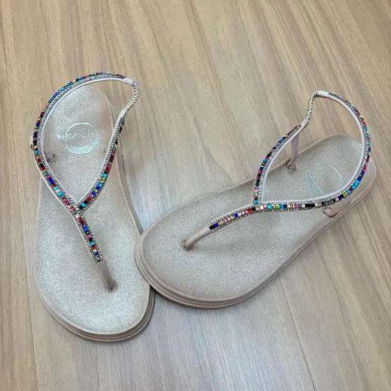 Papete Sandália Bico Redondo Conforto Strass Moda Verão Elastico Brilho Blogueira Bahamas