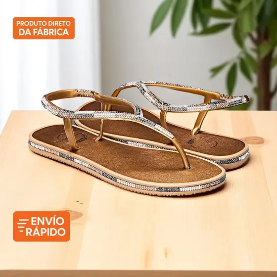 Sandália Rasteira Chinelo Calce Fácil Com Strass Pedraria Luxo Moda Verão Lançamento