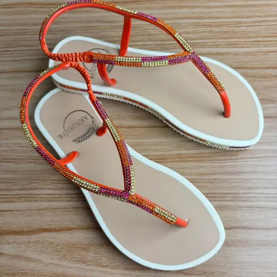 Sandália Rasteirinha Bico Redondo Strass Luxo Oferta Promoção Rasteirinha Moda Verão Tendência Duo