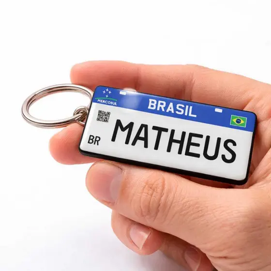 Chaveiro placa Mercosul nome personalizado