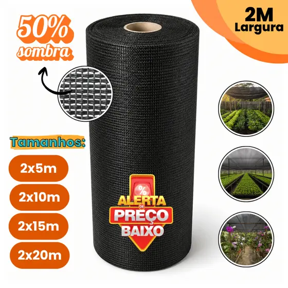 Tela Sombrite 50% 2m Largura Sombreamento Viveiro Horta Resistente Durável