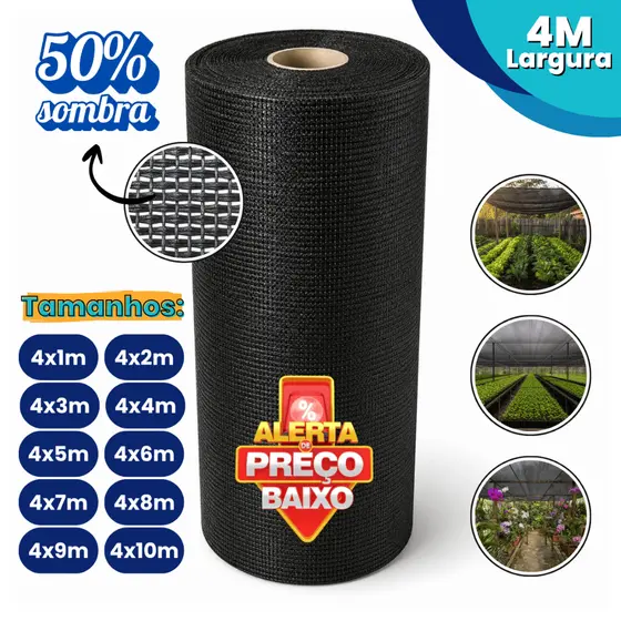 Tela Sombrite 50% 4x10m Sombreamento Horta Estufa Galinheiro Jardim Orquidário
