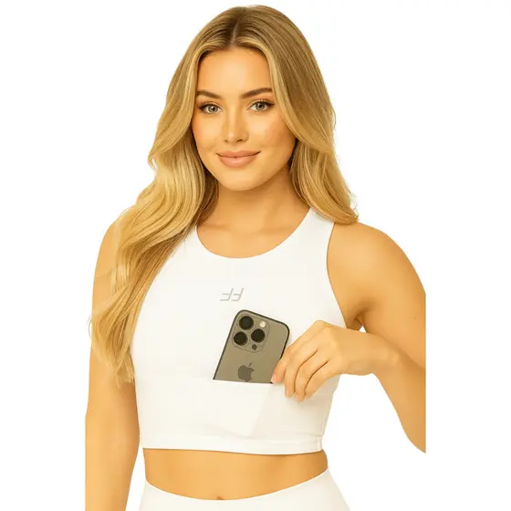 Cropped Alça Grossa Suplex Top Academia Feminino Fitness com Bolso Corrida Alta Sustentação com Bojo