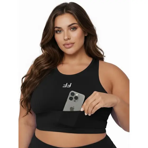 Top Cropped Treino Plus Size Suplex Power Top com Bolso Frente e Laterais Alta Compressão Academia