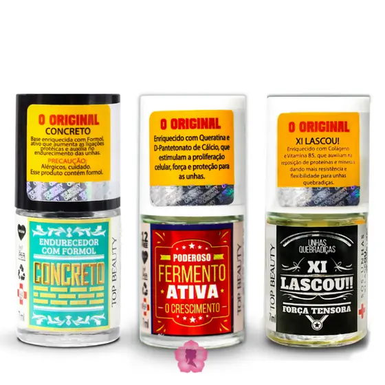 Kit 3 Bases Concreto + Fermento + Xi Lascou Sos Unhas Top Beauty