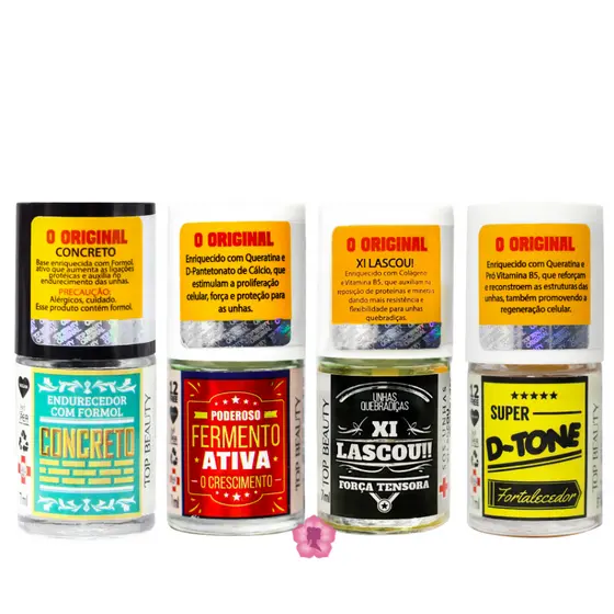 Kit Tratamento Sos Unhas Top Beauty Com 4 Bases Concreto + Fermento + Xi Lascou + Dtone