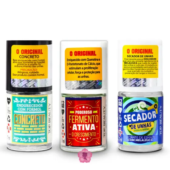 Kit 3 Bases Concreto + Fermento + Secador Sos Unhas Top Beauty
