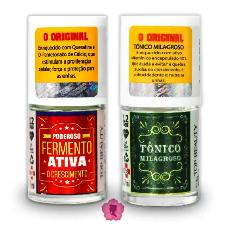 Kit 2 Bases Fermento Crescimento + Tônico Milagroso 12 Free Sos Unhas Top Beauty