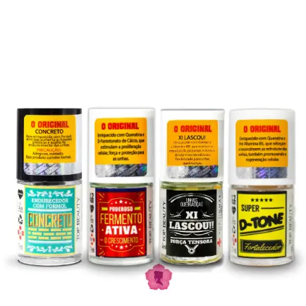 Kit Com 4 Bases Concreto + Fermento + Xi Lascou + Dtone Sos Unhas Top Beauty
