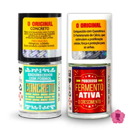 Kit Com 2 Bases Concreto Endurecedor + Fermento Ativa Crescimento 12 Free Sos Unhas Top Beauty