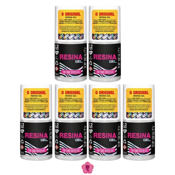 Kit Com 6 Top Coat Efeito Gel Resina Extra Brilho Sos Unhas Top Beauty