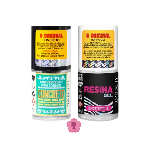 Kit Com 2 Bases Top Coat Efeito Gel Resina + Concreto Endurecedor Sos Unhas Top Beauty