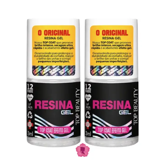Kit Com 2 Top Coat Efeito Gel Resina Extra Brilho Sos Unhas Top Beauty