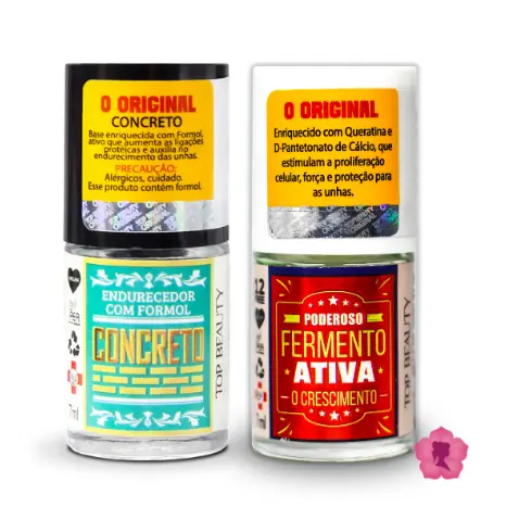 Kit Com 2 Bases Concreto Endurecedor + Fermento Ativa Crescimento Sos Unhas Top Beauty