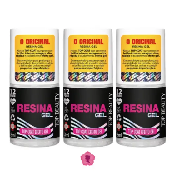 Kit Com 3 Top Coat Efeito Gel Resina Extra Brilho Sos Unhas Top Beauty