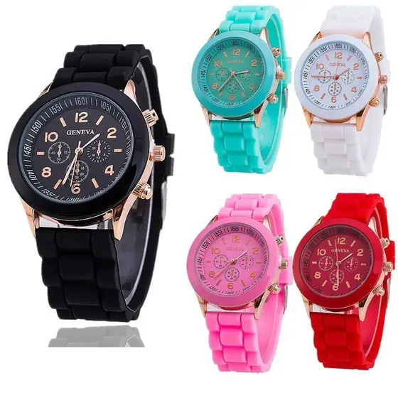 Relógio De Quartzo De Genebra Moda Mulher Casual De Pulso De Borracha Gelatinosa Jam Tangan Gift