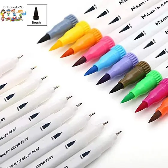 12/24/36/48 Caneta Brush (Ponta Dupla/ Ponta Fina) Papelaria,Material,Marcadores,Marca-texto