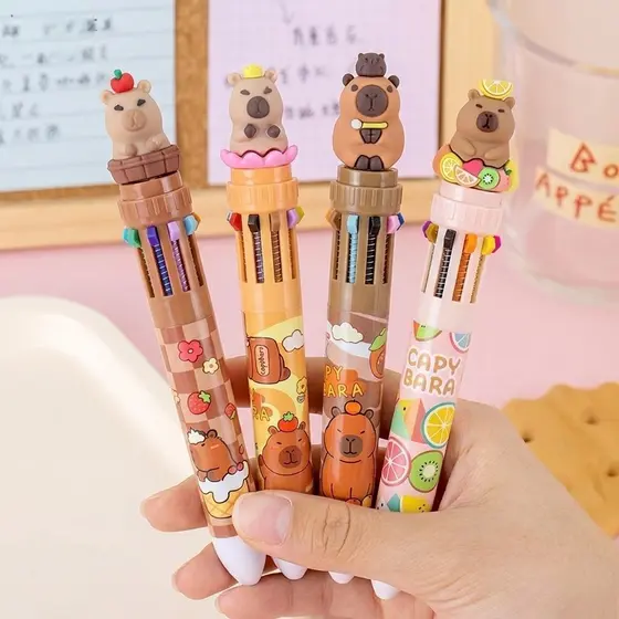 Caneta 10 Cores Capivara Fofa – Escrita Colorida, Presente Criativo Papelaria Kawaii