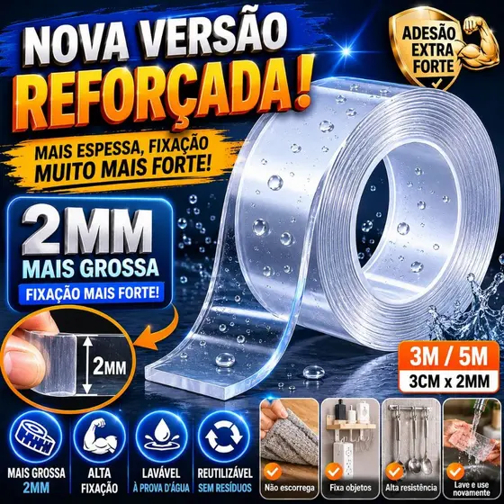 Fita Dupla Face Nano Gel Espessa Super Forte Alta Fixação Transparente Parede