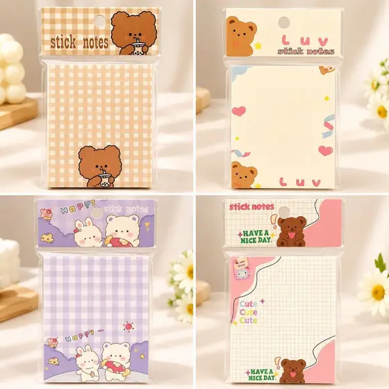 Post It Ursinho Fofo Adesivo 80 Folhas Bloco de Notas Stick Notes 67x93mm